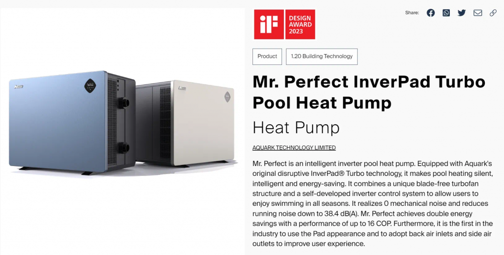 Mr. Perfect Pool Heat Pump gana el premio de diseño iF 